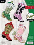 Bucilla Felt Applique 4 Piece Ornament Making Kit, Boots and Bling, Perfect for DIY Arts and Crafts