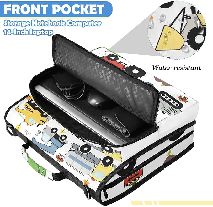 Excavator Truck Zipper Binder File Organizer Bag 3 D-Ring | with Shoulder Strap, Holds 500 Sheets & 14in Laptop, 3 Ring Binder for Office Supplies