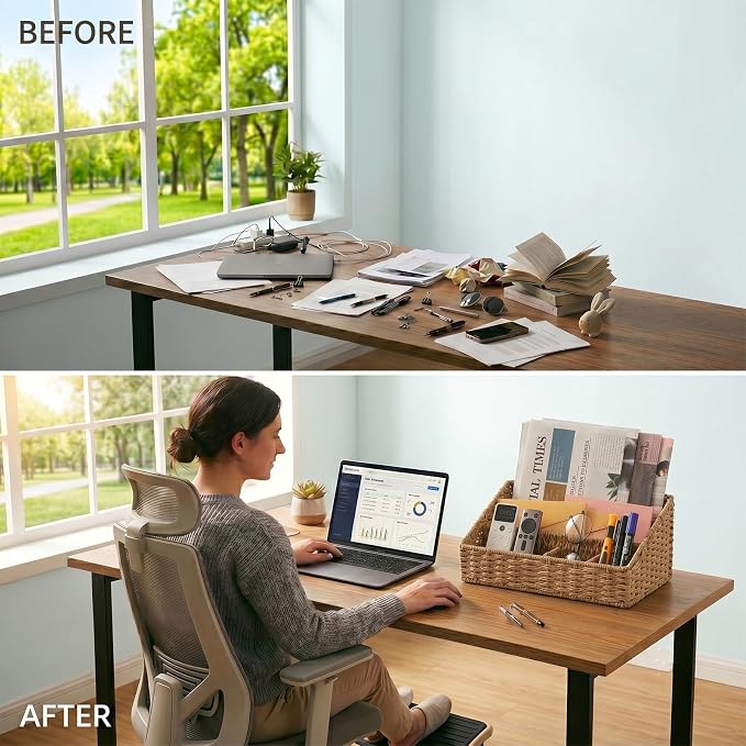 Mail Organizer for Desk - Countertop Mail Sorter & Magazine Holder, Brown Desk Organizer with 5 Compartments for Letters, Bills, Office Supplies, 12.7'' L x 6.3'' W x 7.1" H