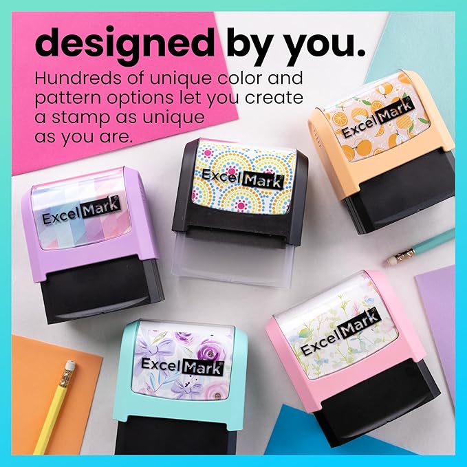 ExcelMark Address Stamp - Custom Return Address Stamp with Elegant Designs, Vibrant Colors & Patterns – Perfect for Mail, Invitations & Gifts (Peach Mount, The Statement)