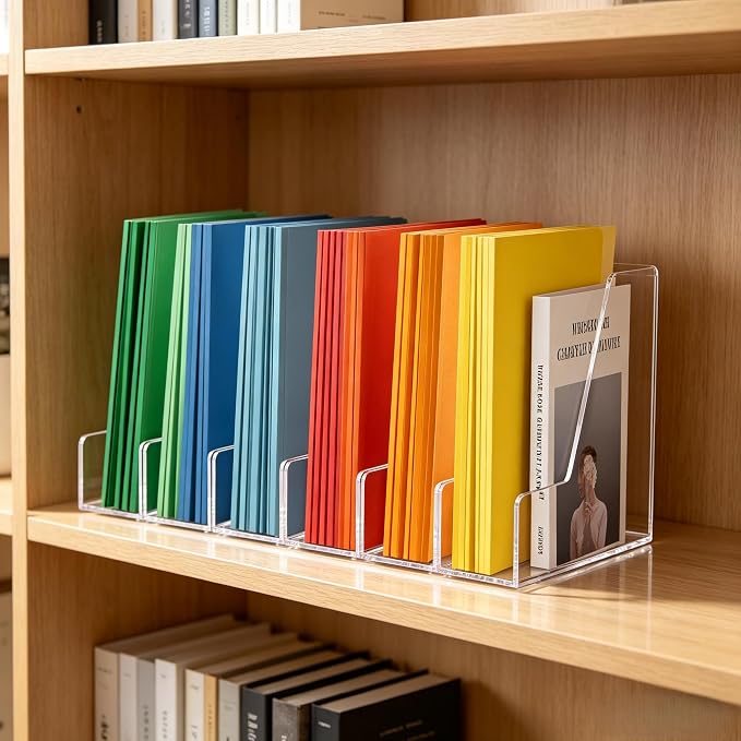 YUXUN Acrylic Magazine File Holders - Clear Desk Organizers | Upright File Folders & Notebook Organizer for Desk, Transparent Magazine Rack for Office Supplies Set of 2