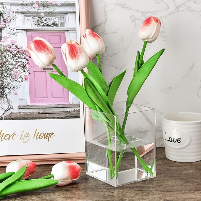 Mototo 2 Pieces Clear Acrylic Pen Holder & Pencil Cup Clear Makeup Bush Holder Acrylic Desktop Stationery Organizer for Office School Home Desk Accessories - 2 Pack, Square
