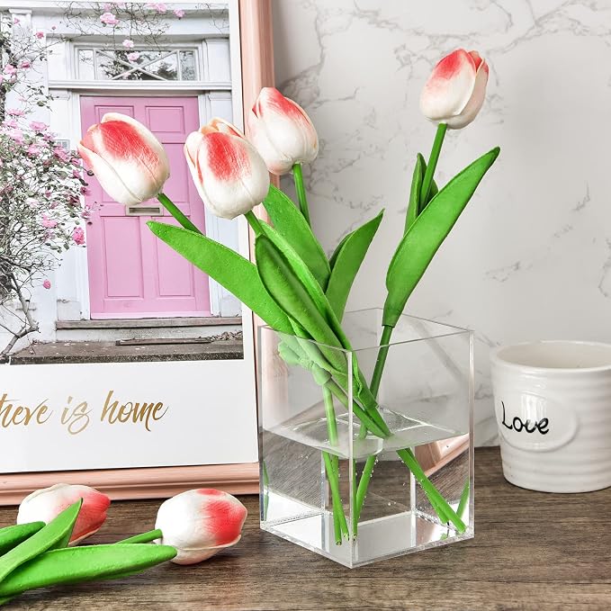 Mototo 4 Pieces Clear Acrylic Pen Holder Acrylic Pencil Cup Makeup Bush Holder Acrylic Desktop Stationery Organizer for Office, School, Home Desk Accessories - 4 Pack, Square