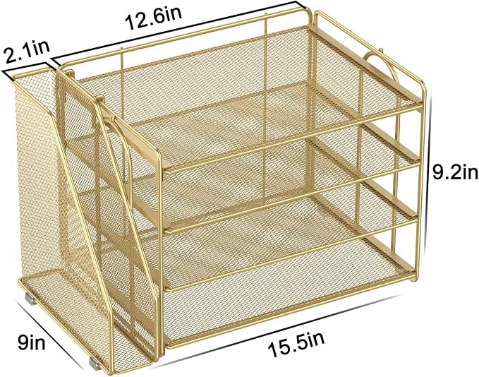 Spacrea Desk Organizers and Accessories, Paper Organizer for Desk with File organizer, Desk Accessories & Workspace Organizers for Office Supplies (Gold)