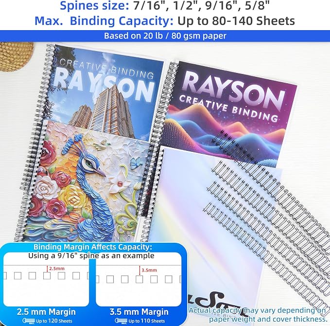 Rayson Wire Binding Spines, 3:1 32-Loop Black, Mixed Sizes, 96 Pack | Includes 24 pcs each: 7/16", 1/2", 9/16" and 5/8"; ideal for Letter-size reports, manuals and presentations.