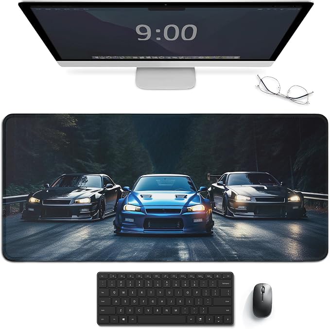 Large Mouse Pad Gaming Mousepad R34 Sports Car Racing JDM Car Cool Big Computer Desk Mat Desk Pad for Keyboard and Mouse Mat Non-Slip Base 40x90cm