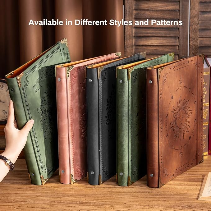 OVESMUSL 2 Pack PU Sunflower Leather 3 Ring Binder, 1 Inch Green Pink | Fits 8.5x11 letter paper, holds 200 sheets, sunflower design, loose leaf organizer