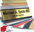 Personalized Name Plate with Choice of Mounting Holders for Walls, Doors, Cubicles, Hanging and More - Custom Brushed Brass Plastic Black Letters - USA Made 2x6 - M6