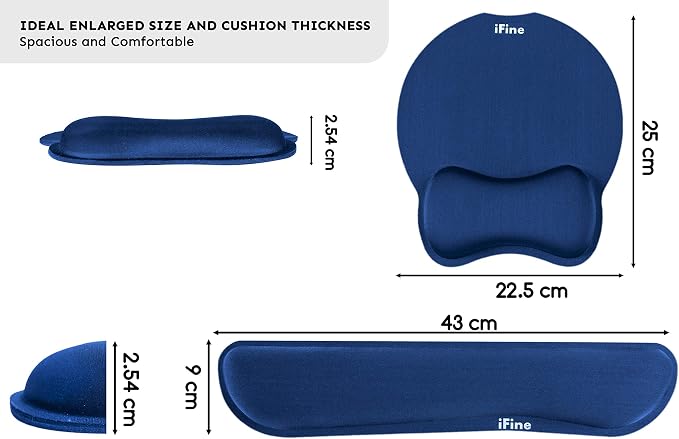 iFine Upgrade Enlarged Superfine Fibre Soft Smooth Memory Foam Ergonomic Mouse Pad & Keyboard Wrist Rest for Desktop Laptop Mac Gaming Office School or Home for Stress Free Typing (Blue Two Sets)