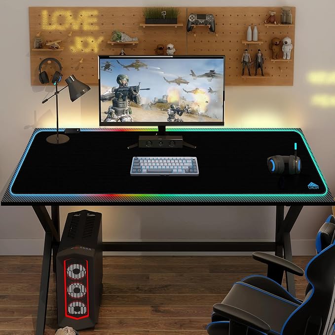 Cacoy 48"x20" RGB XXL Large Gaming Mouse Pad, LED Lighting Mouse Mat, Black | Oversized RGB Desk Mat for Keyboard and Mouse Non-Slip Base Desk Accessories Stitched Edge Optimizing Mouse Tracking Accuracy