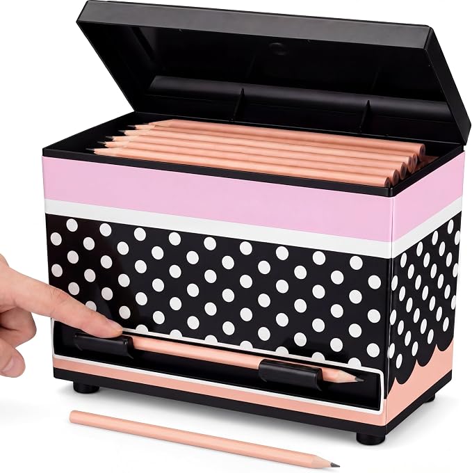 Yalikop Polka Dot Pencil Dispenser for Classroom Plastic Pencil Holder Teacher Must Haves Back to School Pen Dispenser with Lid Student Teacher Gift Classroom Decor Organization Supplies