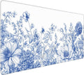 Floral Aesthetic Lotus Gaming Mouse Pad, White Blue Chinoiserie Desk Mat with Anti-Slip Base & Stitched Edges,35.4" x 15.7" in Table Mat for Computer Desktop, Beautiful Workstation Decor