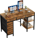Sweetcrispy 47" Computer Desk with 6 Fabric Drawers & Storage Shelves | Reversible Gaming Desk, Office Desk, Computer Workstation, Corner Desk with Storage, Home Office, Living Room,Rustic Brown