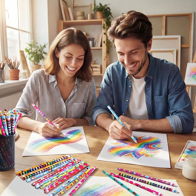 Nezyo 100 Pcs Rainbow Colored Pencils Bulk - 7 Color in 1 Wooden Fun Colorful Pencils Assorted Cute Novelty Art Supplies for Drawing Coloring Back to School Gifts Incentive Reward Stocking Stuffers