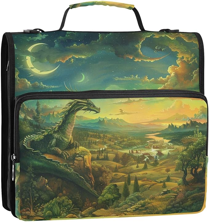 ALAZA Dragon in Landscape Zipper Binder 1.5 inch 3 Ring Binder Organizer with Shoulder Strap and Handle for Home Office Work