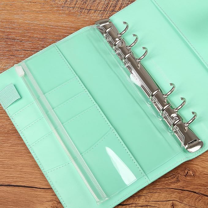 60pcs Binder Pockets 6 Holes Zipper Folders Transparent PVC Card Loose Leaf Bags Cash Envelopes for Budgeting Binder Waterproof Document Filing Bags for 6 Ring Notebook Planner Inserts