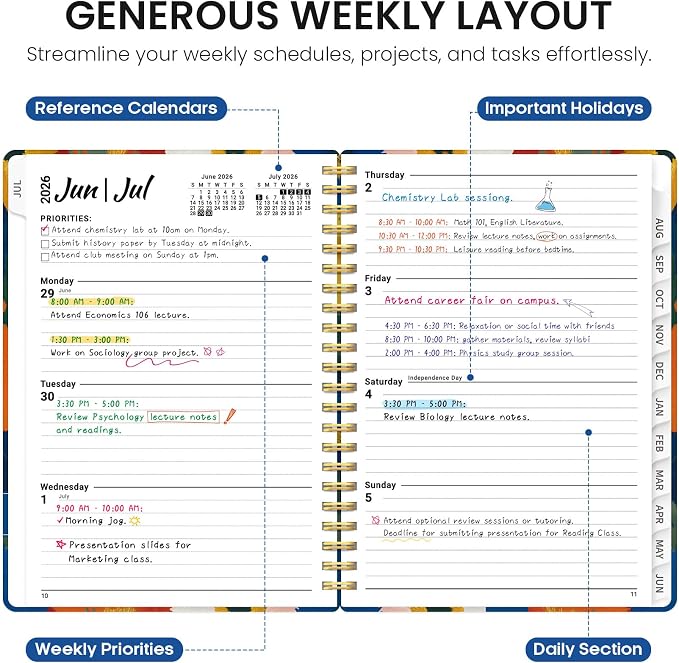 Taja Planner 2026-2027, Jul 2026-Jun 2027 Monthly & Weekly Calendar Planner | 8.5" x 11", Hardcover Academic Calendar, Teacher Student Agenda Book with Tabs, School Office Supplies, Vivid Petals