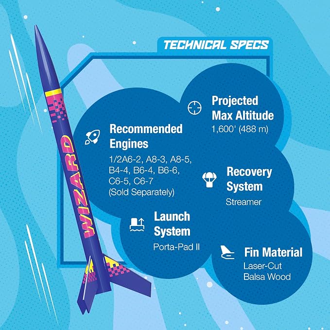 Estes 1754 Bulk Pack of 12 Wizard Rocket-Building Kits, Intermediate Flying-Rocket-Model Kits for Ages 10+, Classroom Science Experiments