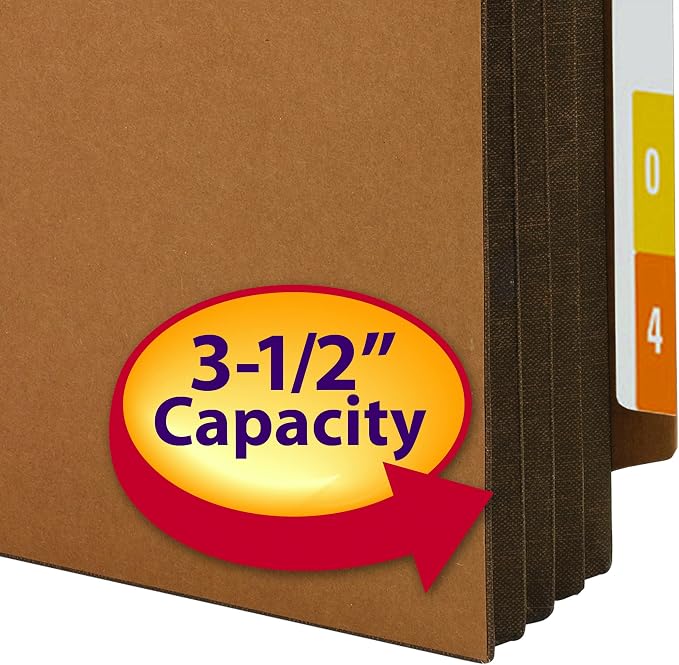 Smead End Tab Pocket, Reinforced Straight-Cut Tab, 3-1/2" Expansion, Extra Wide Letter Size, Redrope with Dark Brown Gusset, 10 per Box (73681)