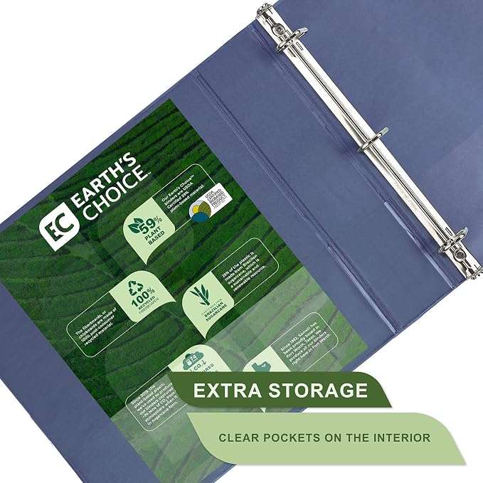 Samsill Plant-Based 2 Inch Durable D-Ring, View Binder, Eco-Friendly, USDA Certified Biobased,2 Count,Pack of 1, Indigo Blue