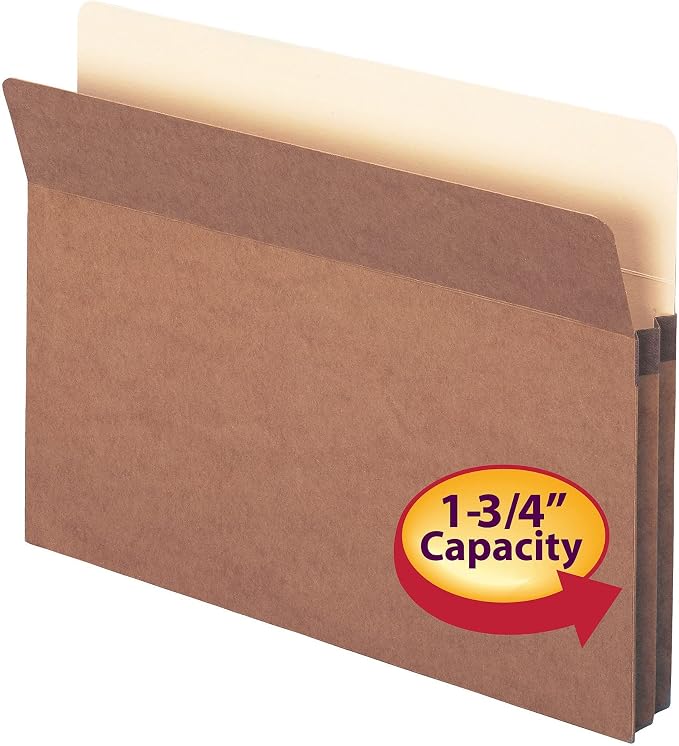 Smead File Pocket, Straight-Cut Tab, 1-3/4" Expansion, Letter Size, Redrope, 25 per Box (73214)