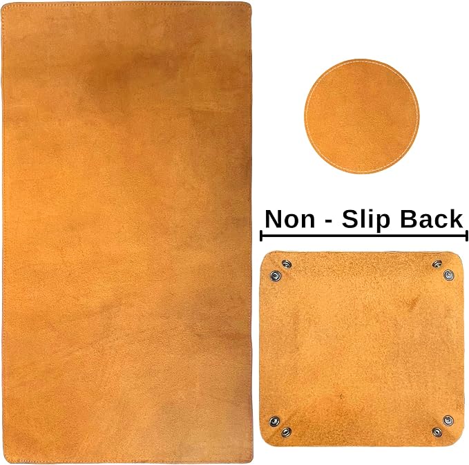 Leather Desk Mat Set (32x16) - Full Grain Large Computer Gaming Mouse Pad | Non-Slip, Table Cover Blotter Protector, Smooth Control, Stitched Edges, Desktop Laptop Accessory with Valet Tray & Coaster