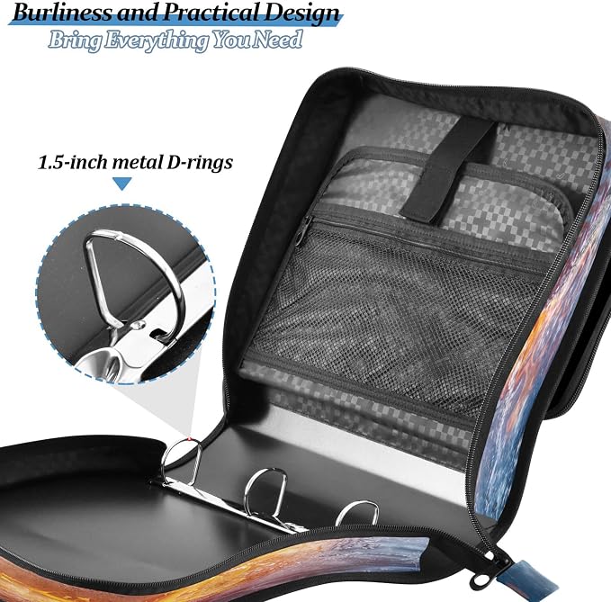 3 Ring Zipper Binder Firing Baseball Binder Organizer Portfolio with File and Shoulder Strap & Handle Large Capacity File Folder