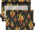 Yellow Orange Fire Flames Pencil Pouch for 3 Ring Binder, 2 Pack Waterproof Pencil Bags Clear Window Pencil Case Zipper School Office Supplies