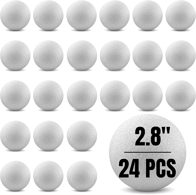 Hygloss Round Foam Balls for Crafts - 2.8-Inch White Craft Foam (XPS) for Arts Small Foam Balls for School Projects and DIY Crafts - Round Balls - 24 Pack of Foam Craft Spheres