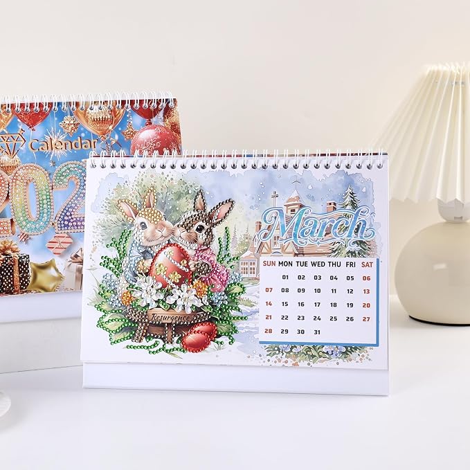 icceemee 2027 Calendar Desk Calendar DIY Diamond Painting Art with Animals theme Calendar, Monthly Flip Planner with To-Do List, Handmade Craft for Office & Home Decor Gift