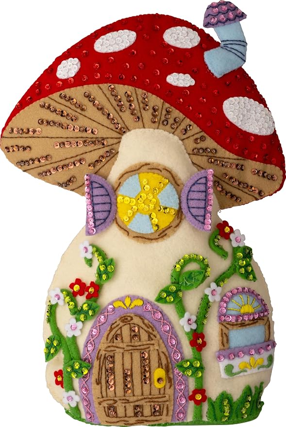 Bucilla Felt Applique Door Stop Kit, Mushroom Manor, Perfect for DIY Arts and Crafts, 89733E