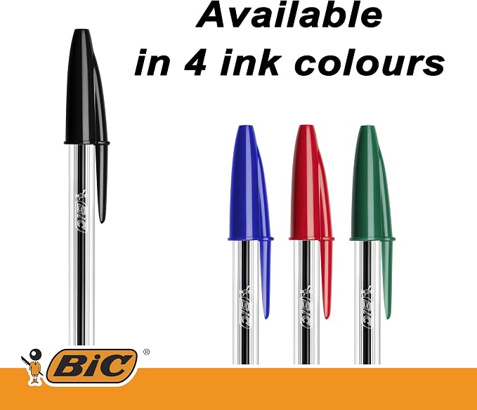 BIC Cristal Original Ballpoint Pens, Every-Day Biro Pen, Fine Point (1.0mm), Ideal for School, Black Ink, 100 Count (Pack of 1)