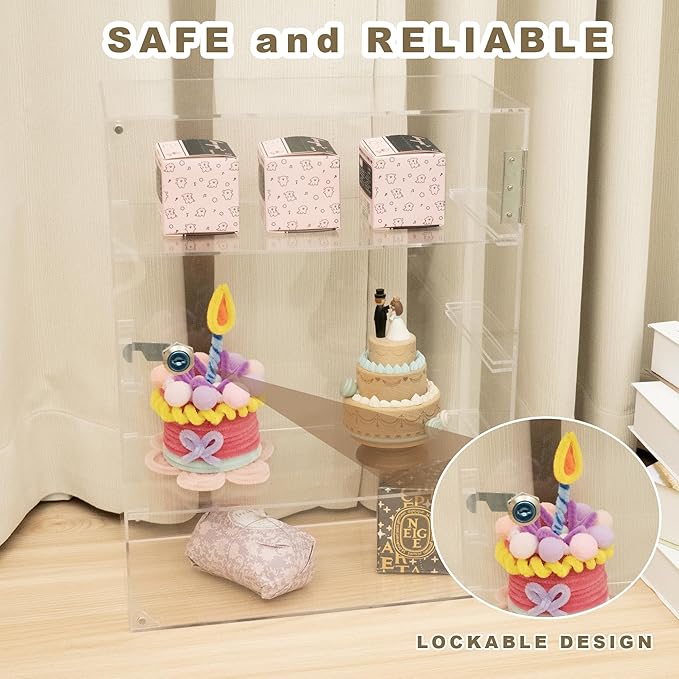 4 Shelf Acrylic Display Case with Lock, Cabinet for Collectibles | Clear lockable countertop showcase, vitrinas para colecciones, small case for figures, jewelry, bobblehead, perfume, knife