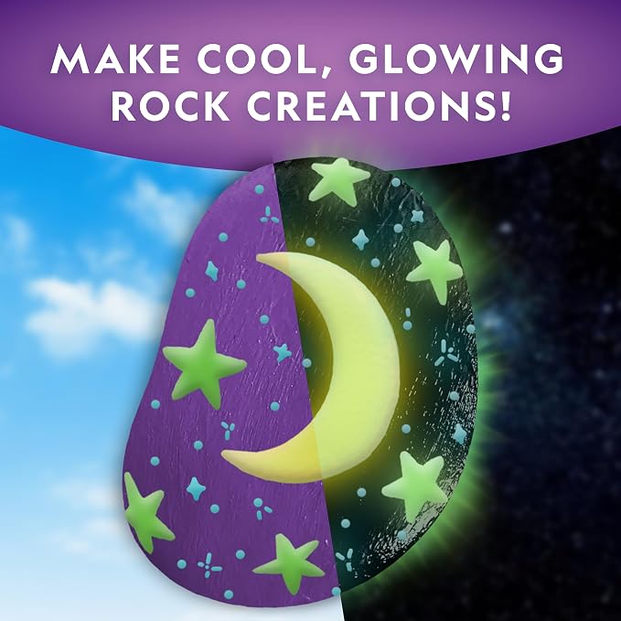 National Geographic Glow-in-the-Dark Rock Painting Craft Kit for Kids | 15 River Rocks, 15 Paint Colors, Glow Paints, Brushes and Art Supplies, Kids Craft Activity, Creative Birthday Gift
