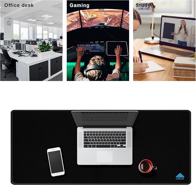 Cacoy 40"x16" Large Gaming Mouse Pad for Desk, XXL Keyboard Mouse Mat,Black | Extended Rectangular Computer Mousepad Smooth-Textured Non-Slip Rubber Base Desk Mat for Office Home Accessories Stitch Edges
