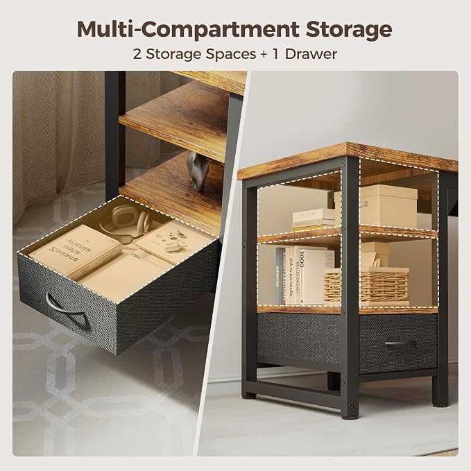 63 in Computer Desk with Drawer, 1" Thick Reversible Office Desk | Large Modern Writing Table with Storage Shelves, Heavy Duty Industrial Executive Desk for Home Bedroom Study Work