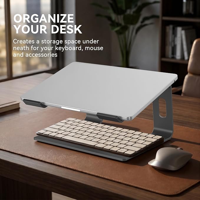 SOUNDANCE Laptop Stand, Aluminum Computer Riser, Ergonomic Laptops Elevator for Desk, Metal Holder Compatible with 10 to 15.6 Inches Notebook Computer, Grey