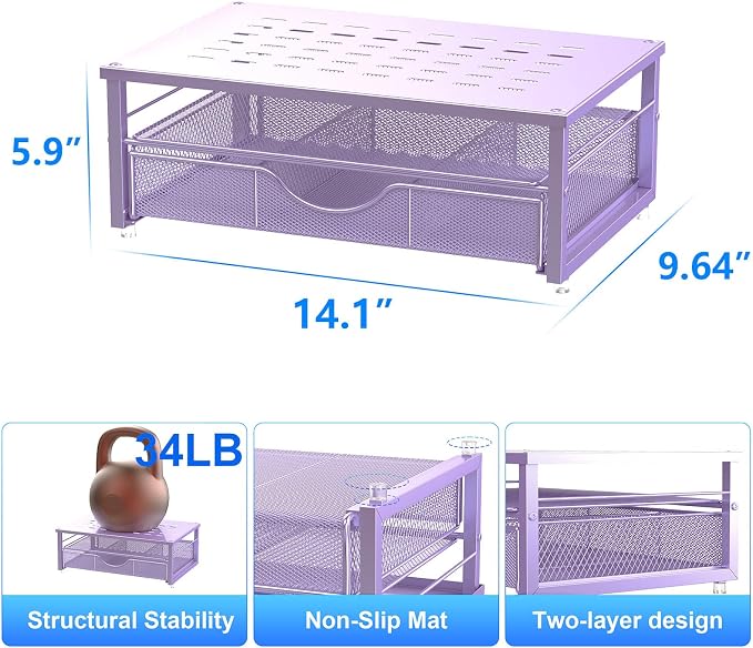 gianotter Computer Monitor Stand Riser with Drawer | Desk Organizers and Accessories Desk Accessories & Workspace Desktop Organizers Storage for Printer Stand (Purple)