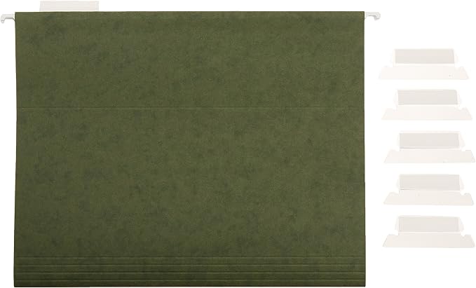 Amazon Basics Hanging File Folders with Adjustable Tabs, Sturdy Expandable Document Organizer, Letter Size 8.5x11 inch, Green, 25-Pack