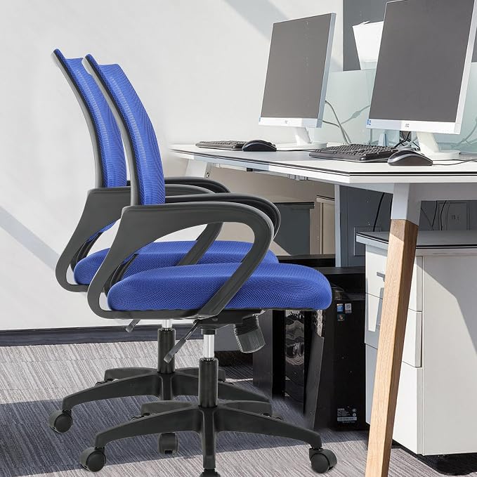 BestOffice Ergonomic Office Chair | Mid-Back Swivel Desk Chair | Dark Blue | with Lumbar Support, Adjustable Height & Breathable Backrest | Sponge Seat & Rolling Wheels | for Home, Office | Pack of 1
