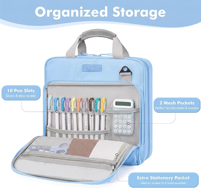 3-Ring Zipper Binder Organizer with Shoulder Strap, 2 Inch Binder | 500 Sheets Zip Up Binder Bag with Multiple Pockets & Storage, Laptop, Books Organizer for School Students and Teachers