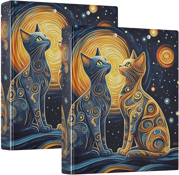 ALAZA 3 Ring Binder Abstract Two Cats Clipboard Round Ring Binder Holds 1.5 Inch Three Rings Binders for Office Supplies, 1Pack