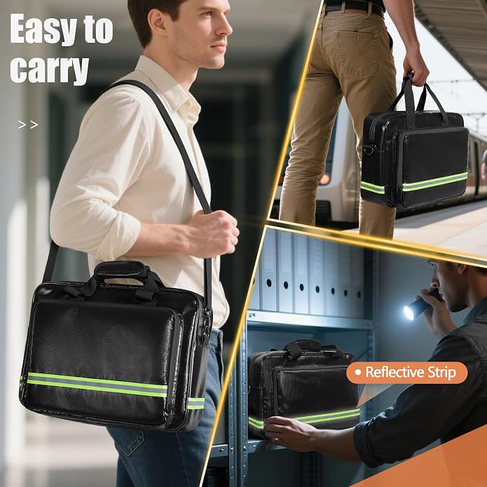 Fireproof Document Bag with Accordion File Organizer | Document Safe Storage 15.6" Laptop Sleeve, Reflective Strip, Handle & Shoulder Strap