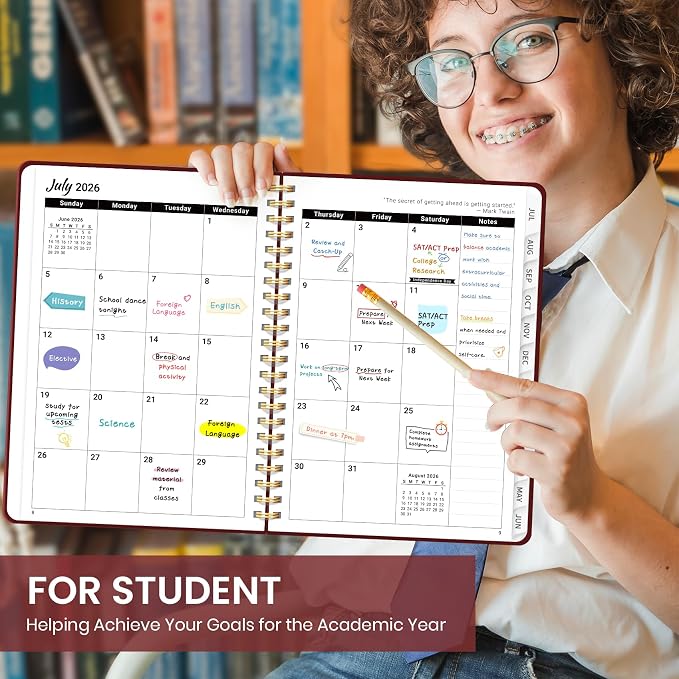 Taja Planner 2026-2027, Jul 2026-Jun 2027 Monthly & Weekly Calendar Book | 8.5" x 11", Hardcover Academic Calendar with Tabs, Teacher Student Agenda Book for School Office Supplies - Burgundy