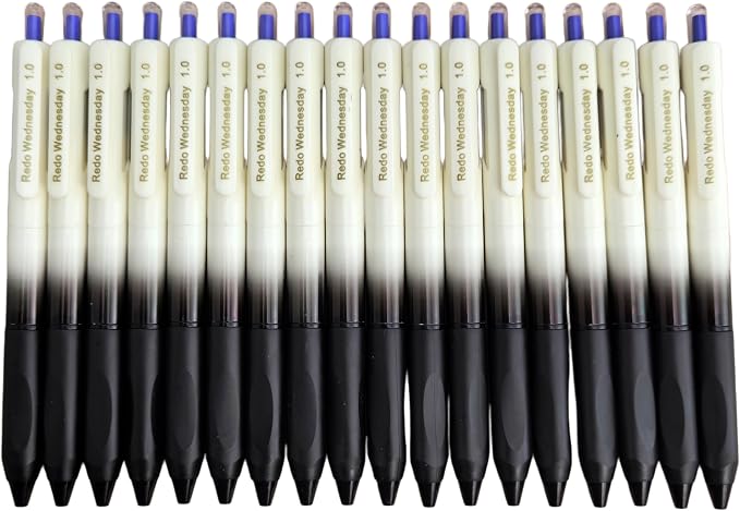 Fengtaiyuan Retractable Gel Pens, 1.0mm Bold Point Quick Dry Blue Ink, 18 Pack, Gradient Black-White Barrel with Ergonomic Non-Slip Grip, Smooth Writing