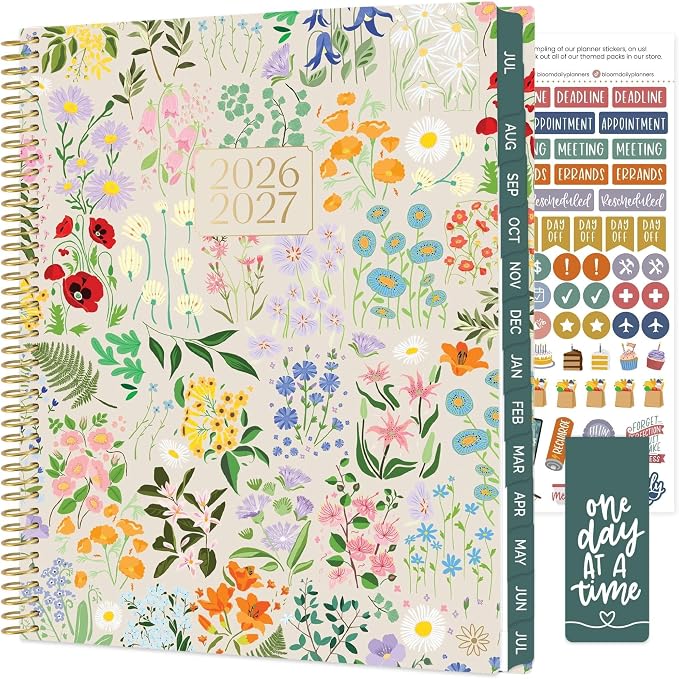 bloom daily planners 2026-2027 Planner (8.5” x 11") 13 Month Academic Year Organizer (July 2026 - July 2027) - Weekly & Monthly Agenda Book with Stickers & Tabs - Garden Party, Beige