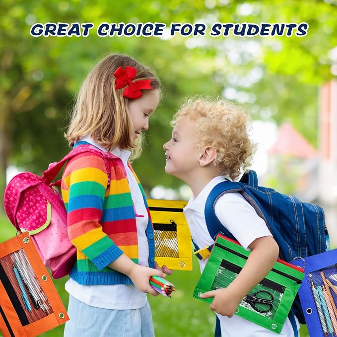 48 Pack Pencil Pouch for 3 Ring Binder Mesh Zipper Pencil Case Assorted Colors Pencil Bag Binder Pouches Pen Zipper Pouch for School Office Writing Utensils Storage Supplies, 8 Colors
