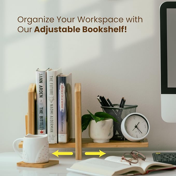 Adjustable Desktop Bookshelf - Sturdy Desk Bookshelf and Book Organizer - No Tools Required to Assemble This Desktop Bookcase, Perfect Tabletop Book Shelf for Office, Study Room