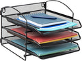 Mind Reader 3-Tier Paper Tray, File Storage, Desktop Organizer, Wall Mountable, File Organization, Metal Mesh, Black