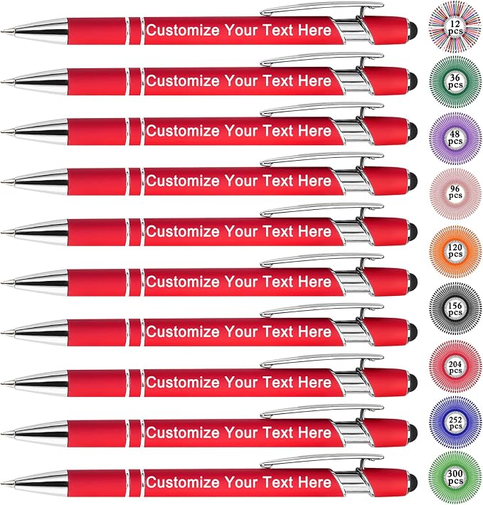 Qingxily Up to 300 Pcs Custom Pens Bulk Personalized Pens with Free Engraving Customized Stylus Ballpoint Pens with Your Name Text Message for Business Graduation Anniversaries-12 Pcs